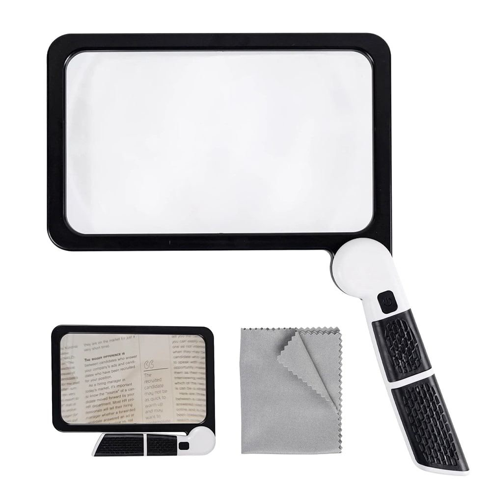 Sisica | Full-Page Handheld Magnifying Glass – 5X Magnification, LED Lighted Magnifier with 3 Modes, Ideal for Reading Books and Seniors