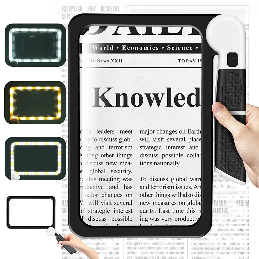 Sisica | Full-Page Handheld Magnifying Glass – 5X Magnification, LED Lighted Magnifier with 3 Modes, Ideal for Reading Books and Seniors