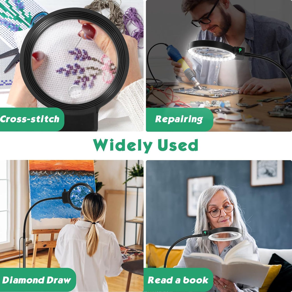 Sisica | Full-Page Magnifying Glass with LED Light – Hands-Free Reading Aid for Books, Crafts & Hobbies