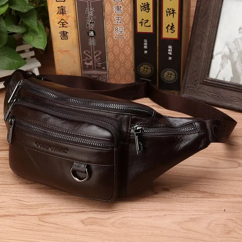 Sisica | Genuine Cowhide Leather Waist Bag for Men – Large Capacity Fanny Pack, Belt & Crossbody Travel Bag