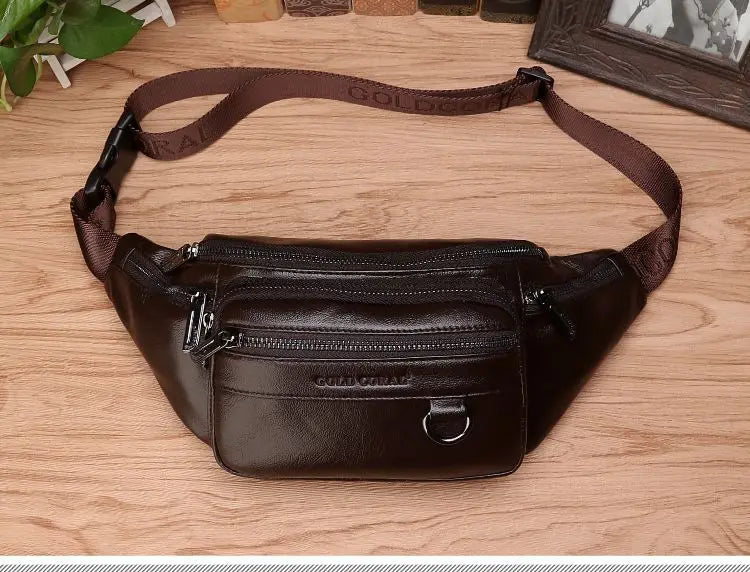 Sisica | Genuine Cowhide Leather Waist Bag for Men – Large Capacity Fanny Pack, Belt & Crossbody Travel Bag