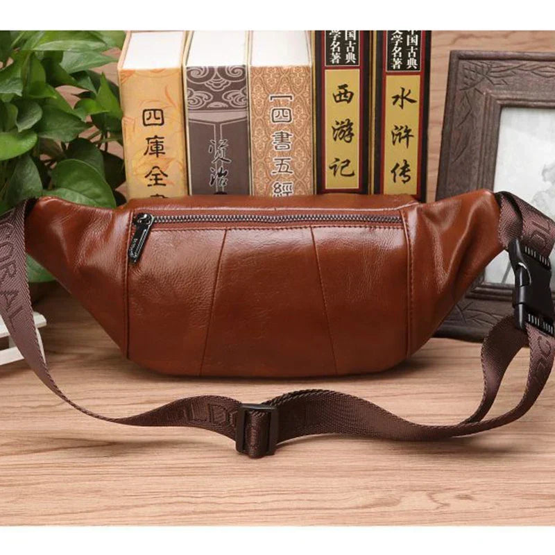 Sisica | Genuine Cowhide Leather Waist Bag for Men – Large Capacity Fanny Pack, Belt & Crossbody Travel Bag