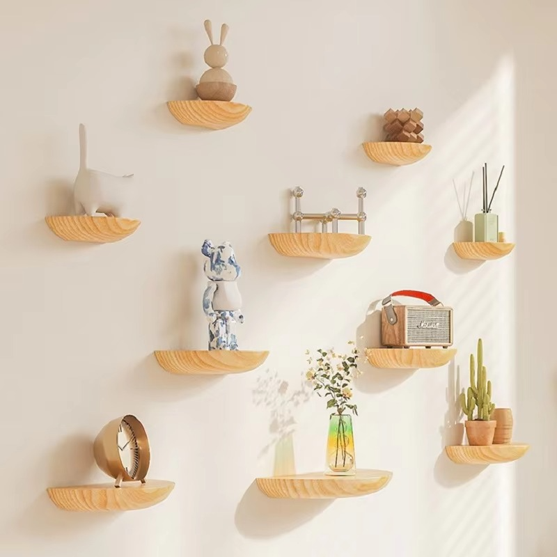 Charly | Half-Round Wooden Wall Shelf | Stylish and Space-Saving | Natural Wood
