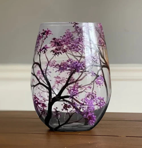 Charly | Hand Painted Four Seasons Tree Wine Glasses | Unique Art