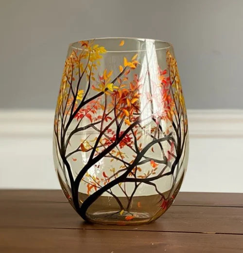 Charly | Hand Painted Four Seasons Tree Wine Glasses | Unique Art