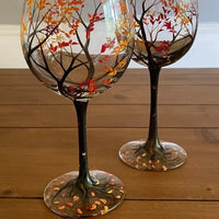Charly | Hand Painted Four Seasons Tree Wine Glasses | Unique Art