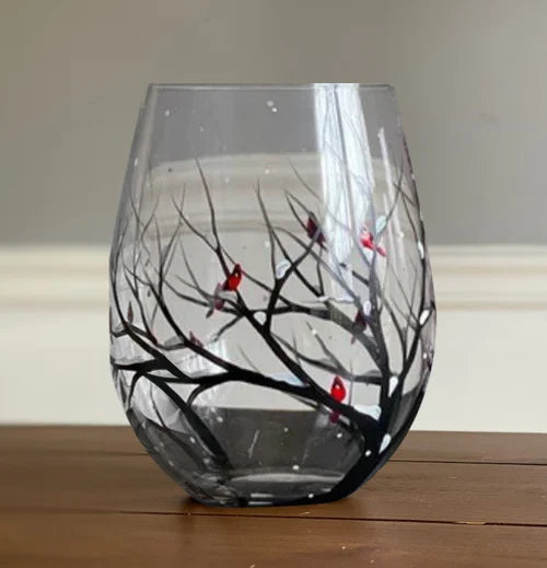 Charly | Hand Painted Four Seasons Tree Wine Glasses | Unique Art