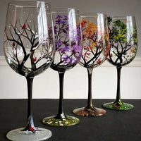 Sisica | Hand Painted Four Seasons Tree Wine Glasses | Unique Art