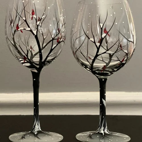 Charly | Hand Painted Four Seasons Tree Wine Glasses | Unique Art