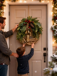 Sisica | Rustic Winter Door Wreath | Bells, Pinecones, Berries | 43cm
