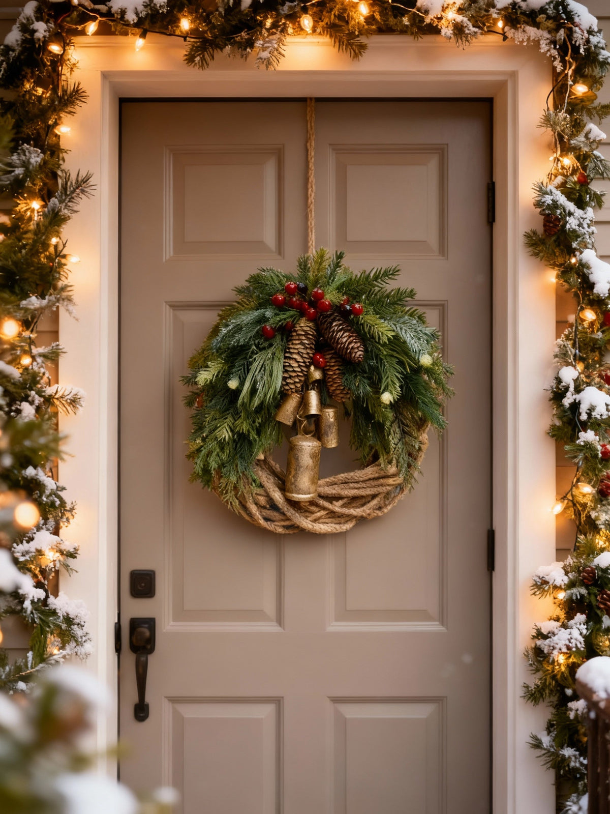 Sisica | Rustic Winter Door Wreath | Bells, Pinecones, Berries | 43cm