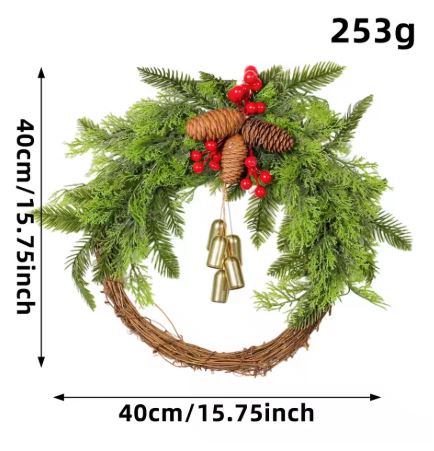 Charly | Handmade Bohemian Winter Wreath | Bells, Pinecones & Berries | 43 cm | Indoor/Outdoor