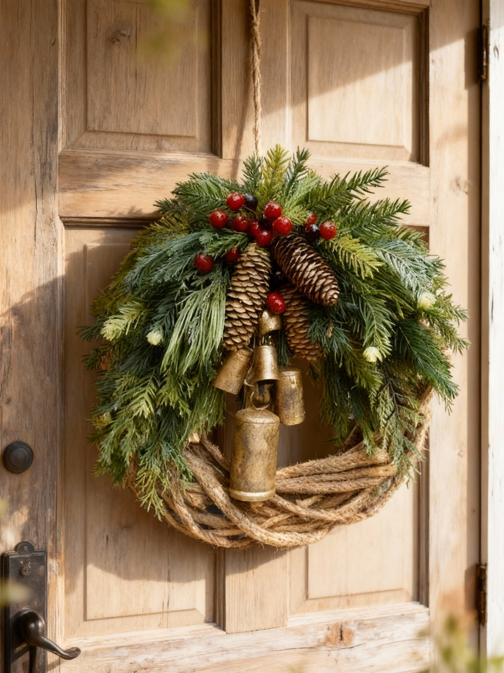 Sisica | Rustic Winter Door Wreath | Bells, Pinecones, Berries | 43cm