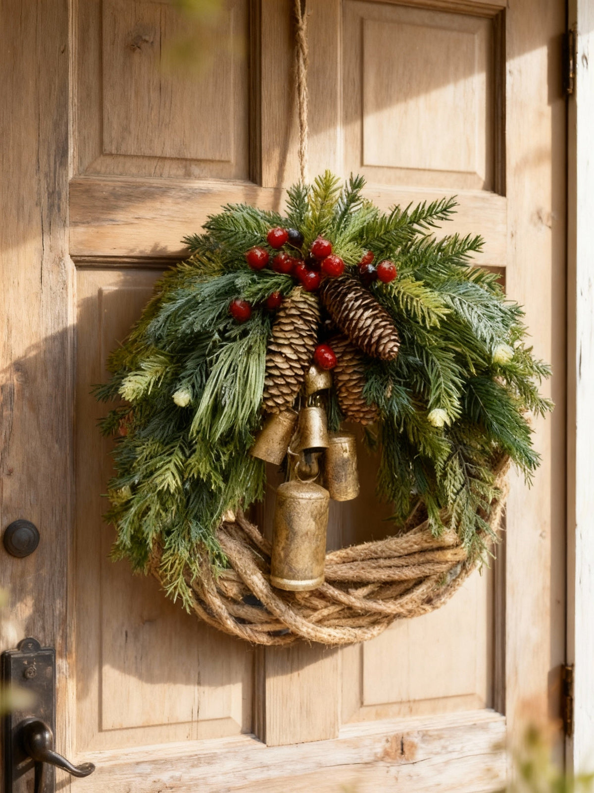 Sisica | Rustic Winter Door Wreath | Bells, Pinecones, Berries | 43cm