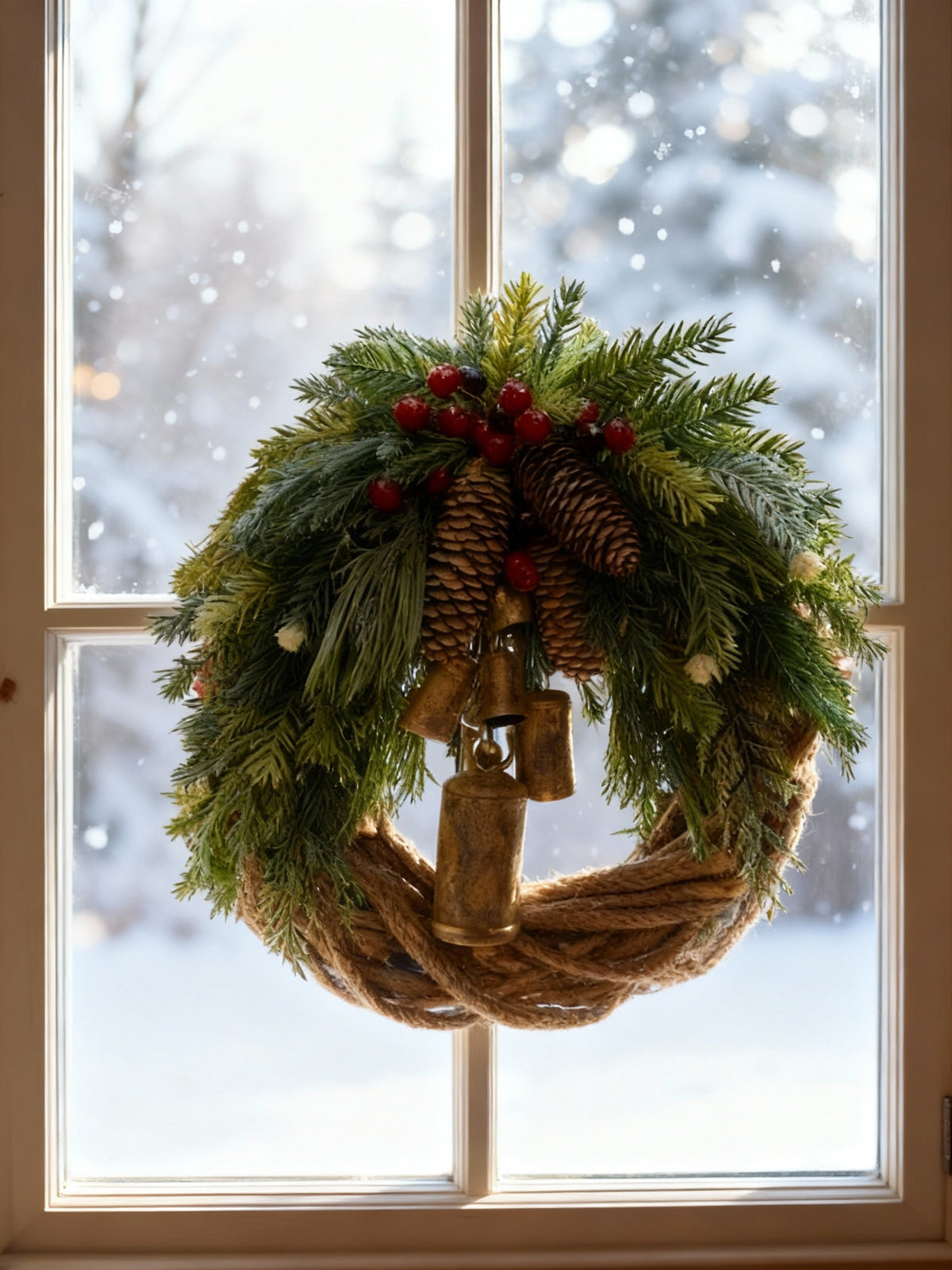 Sisica | Rustic Winter Door Wreath | Bells, Pinecones, Berries | 43cm