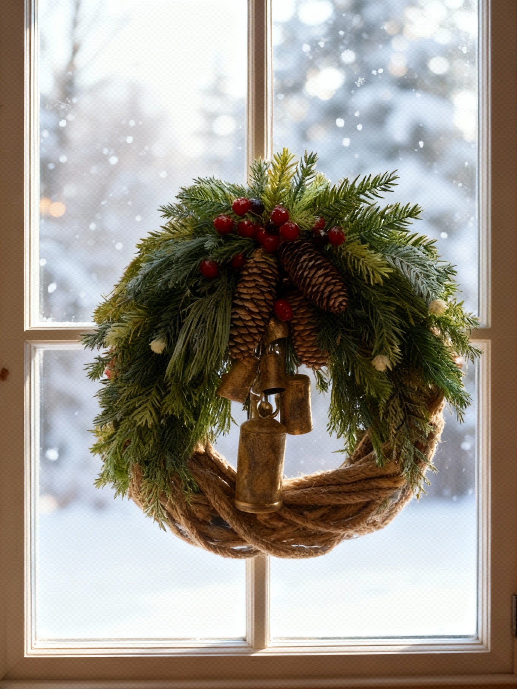 Sisica | Rustic Winter Door Wreath | Bells, Pinecones, Berries | 43cm