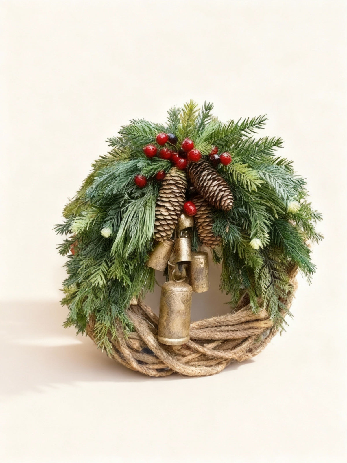 Sisica | Rustic Winter Door Wreath | Bells, Pinecones, Berries | 43cm