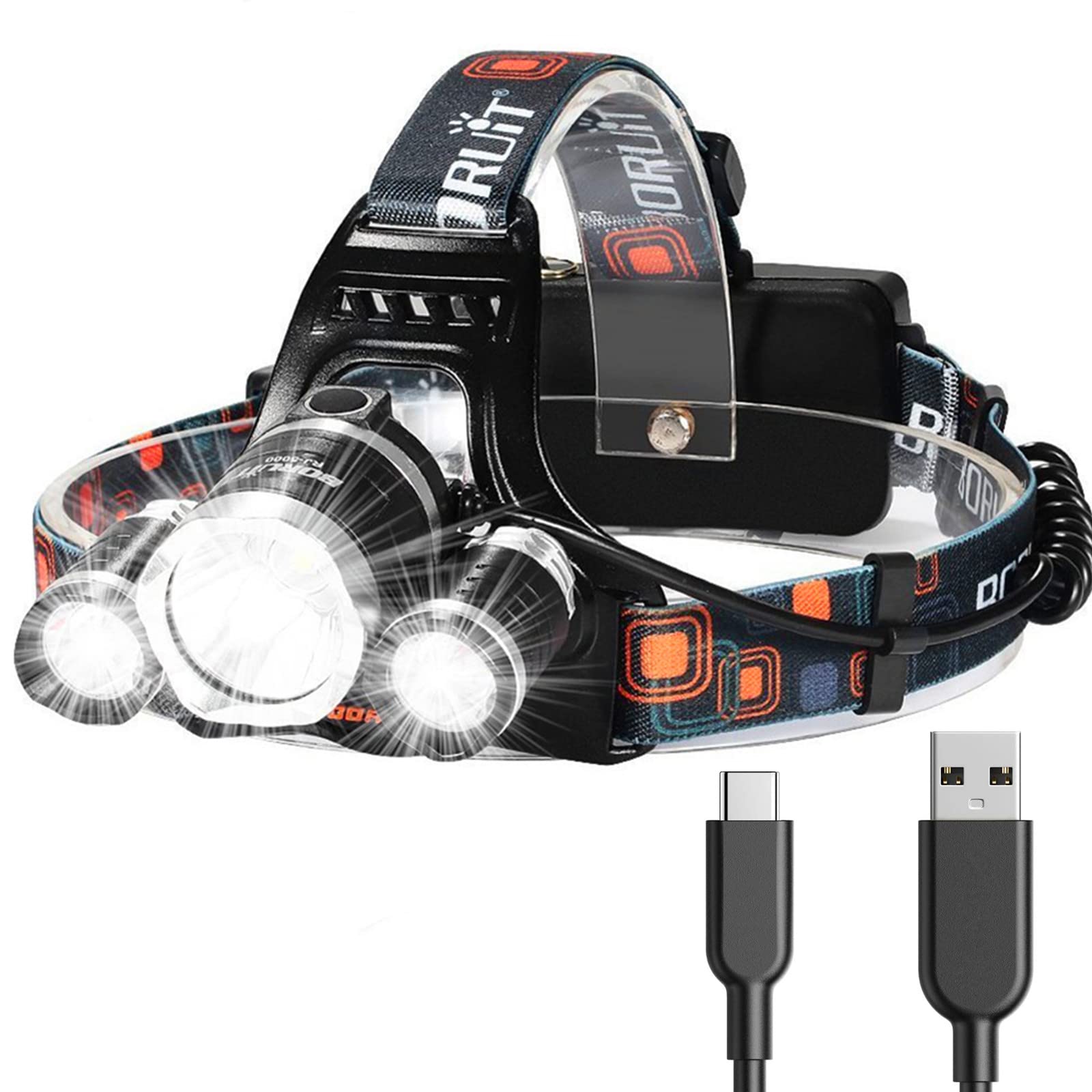 Charly | Hqdz-Td 20000 Lumen Rechargeable Headlamp - Waterproof, Adjustable Light for Outdoors, Hunting, Camping