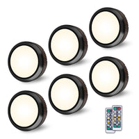 Sisica | Leastyle Remote Control LED Puck Light, Dimmable Battery-Powered Under Cabinet Light - 6 Pack Natural White