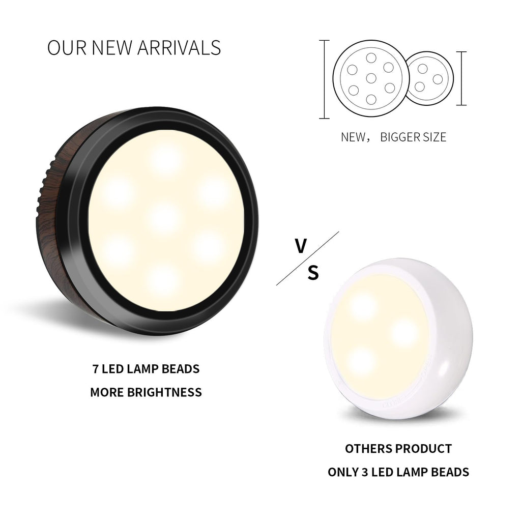 Sisica | Leastyle Remote Control LED Puck Light, Dimmable Battery-Powered Under Cabinet Light - 6 Pack Natural White