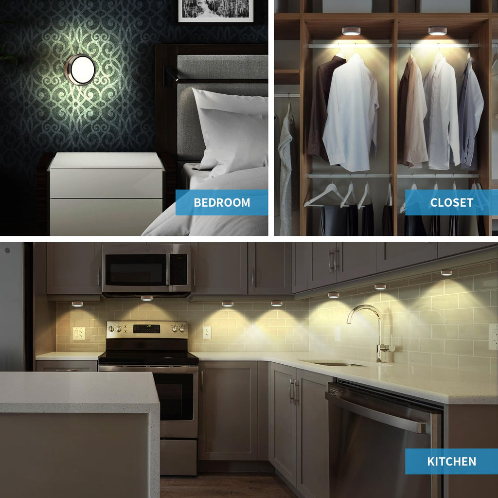 Sisica | Leastyle Remote Control LED Puck Light, Dimmable Battery-Powered Under Cabinet Light - 6 Pack Natural White