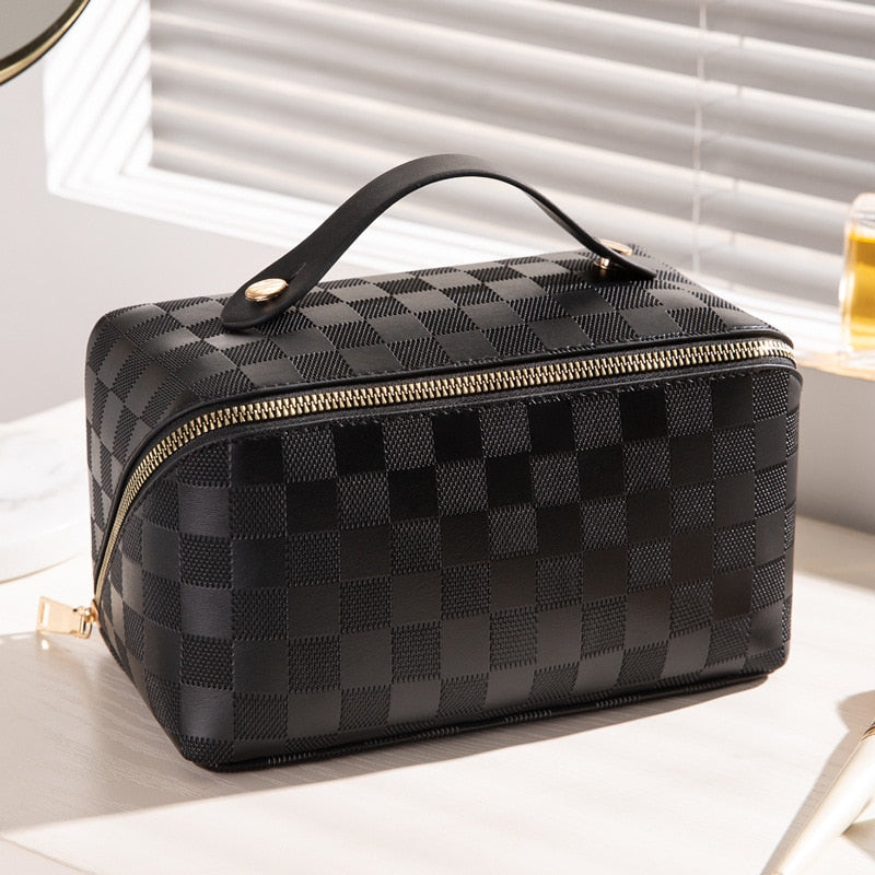 Charly | Luxurious Checked Makeup Cosmetic Bag