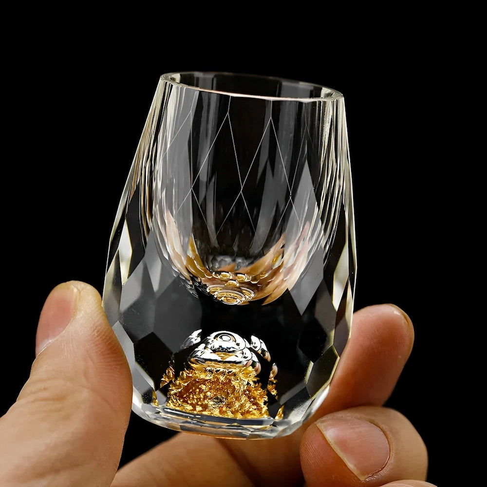 Charly | Luxury Crystal Glasses with Gold Flakes – Handmade – Set of 2 – For Whisky & Premium Beverages