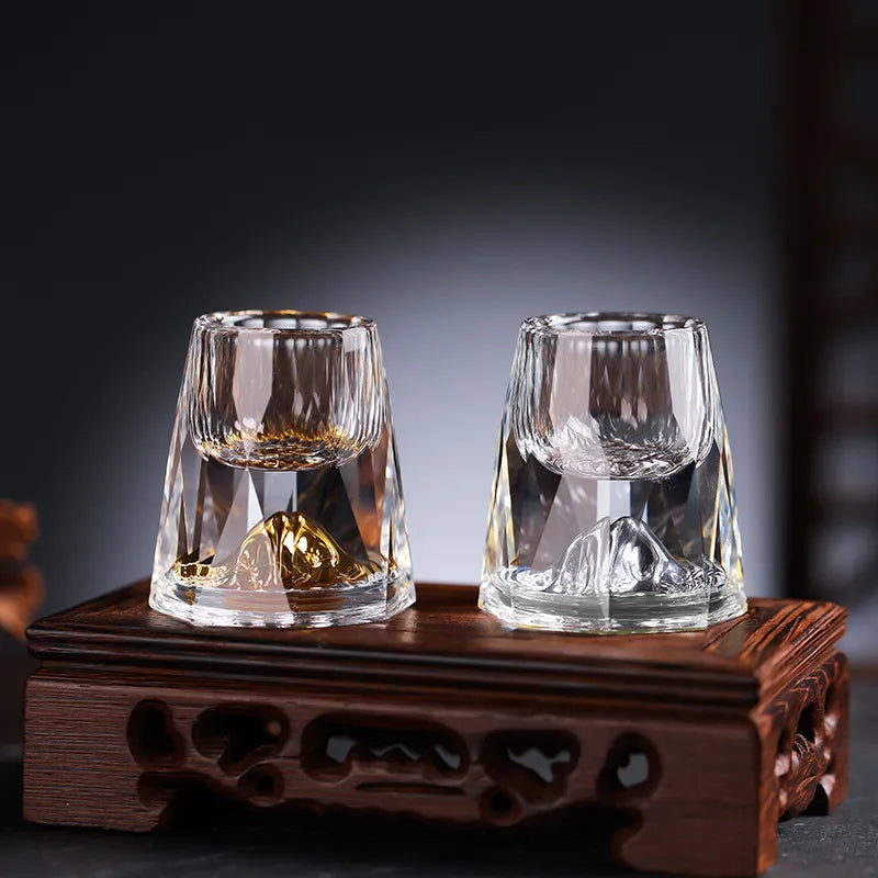 Sisica | Luxury Crystal Glasses with Gold Flakes – Handmade – Set of 2 – For Whisky & Premium Beverages