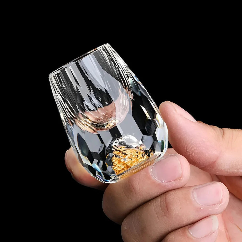 Sisica | Luxury Crystal Glasses with Gold Flakes – Handmade – Set of 2 – For Whisky & Premium Beverages