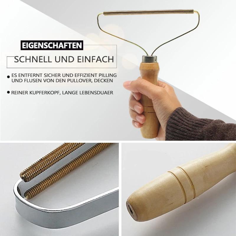 Sisica | Manual Lint Remover | Copper Precision Head | Solid Wood Handle | Battery-Free Fabric Shaver for Cashmere, Wool & Upholstery | Pilling Extractor