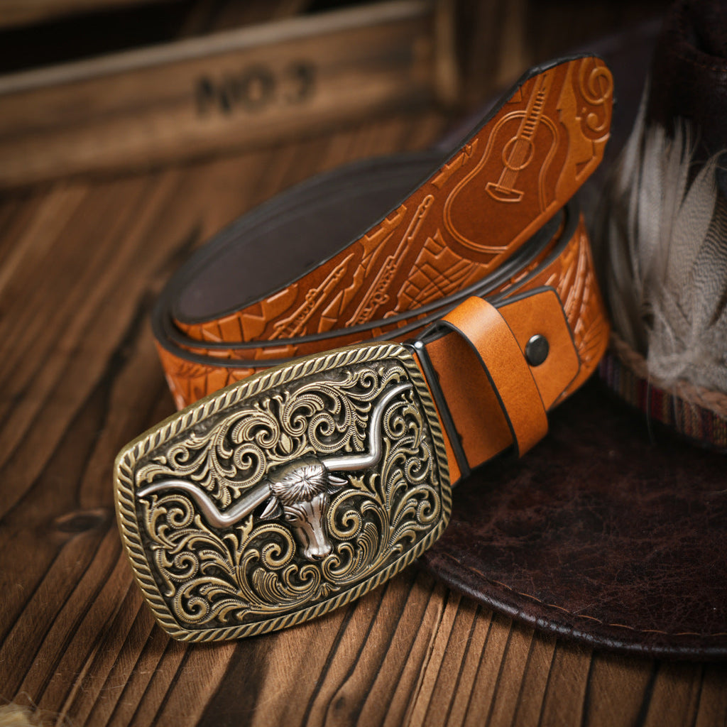 Charly | Men’s Belt | Western Style | Vegan Leather & Durable Metal Buckle