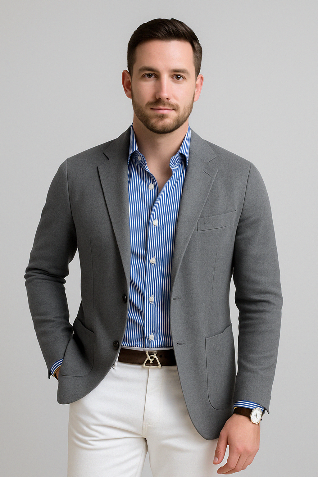 Charly | Men's Casual Knit Blazer with Patch Pockets