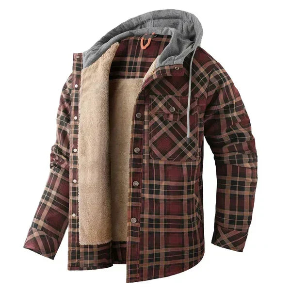 Sisica | Men's Plaid Flannel Shirt Jacket with Hood
