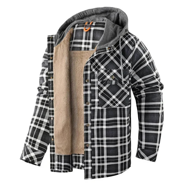 Sisica | Men's Plaid Flannel Shirt Jacket with Hood