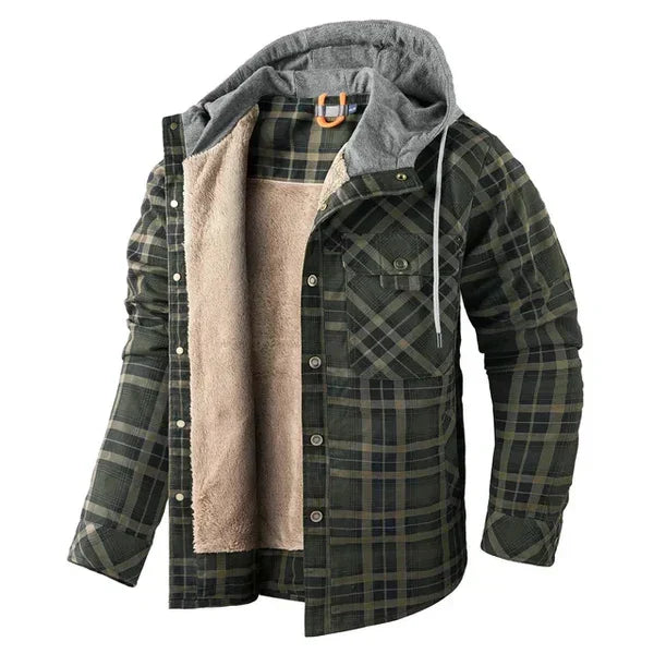 Sisica | Men's Plaid Flannel Shirt Jacket with Hood