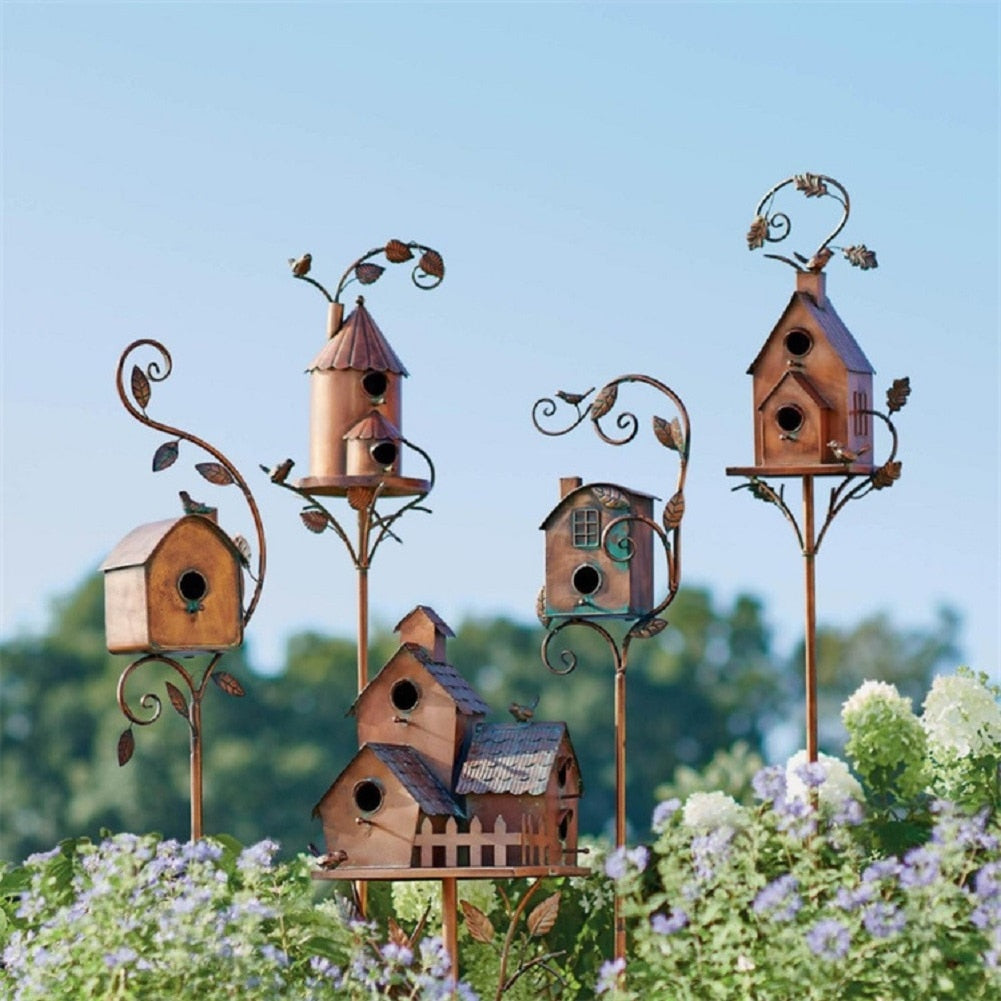 Charly | Metal Art Birdhouse on Garden Stake - FeatherNest