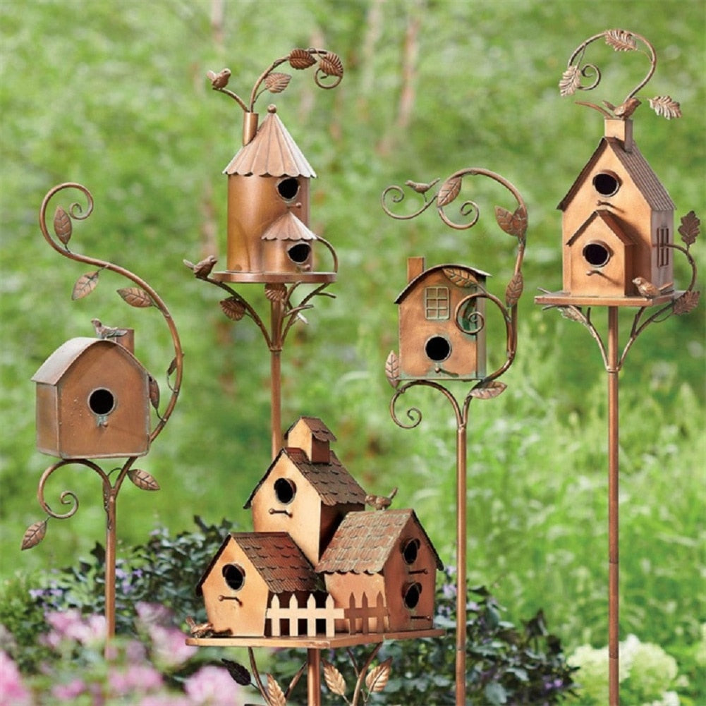 Sisica | Metal Art Birdhouse on Garden Stake - FeatherNest