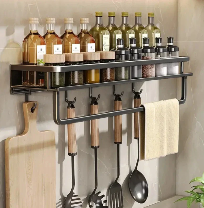 Charly | Metal Wall Shelf for Kitchen | Space-Saving Storage | Black