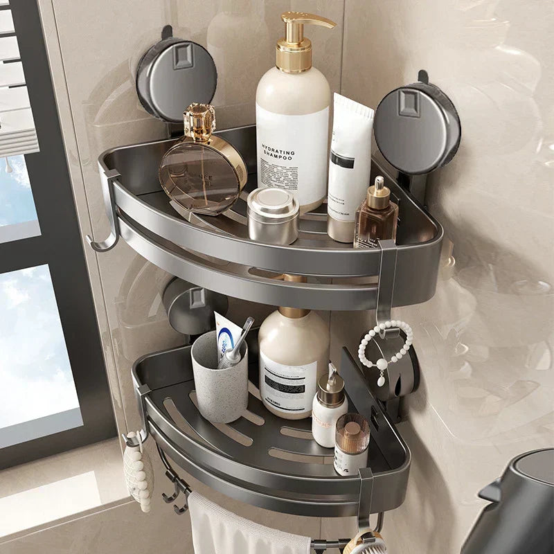 Sisica | No-Drill Suction Powered Corner Bathroom Organizer