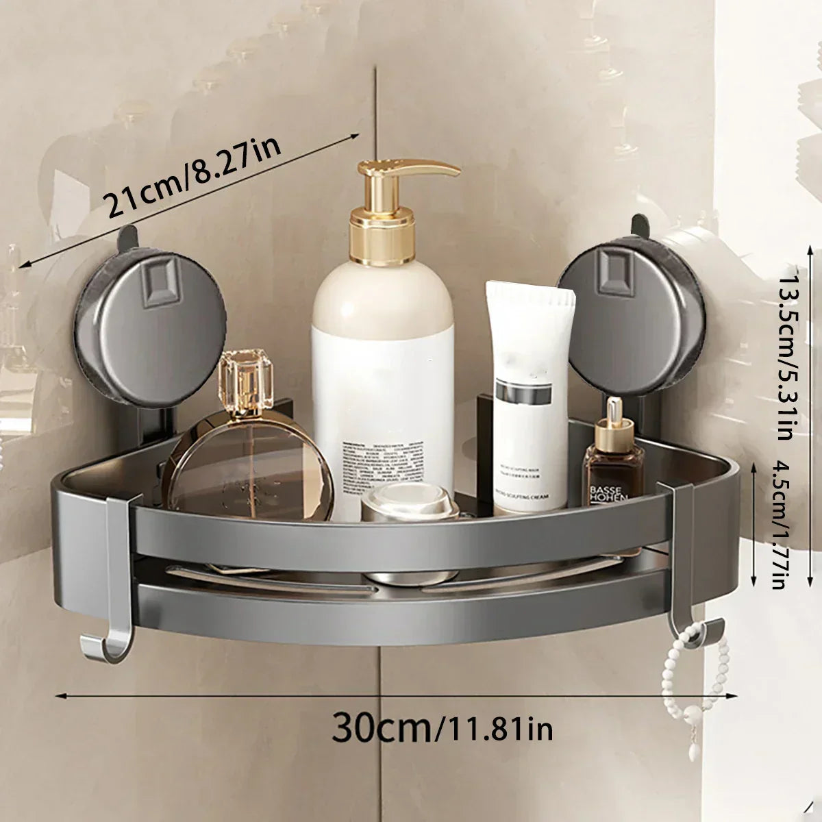 Sisica | No-Drill Suction Powered Corner Bathroom Organizer