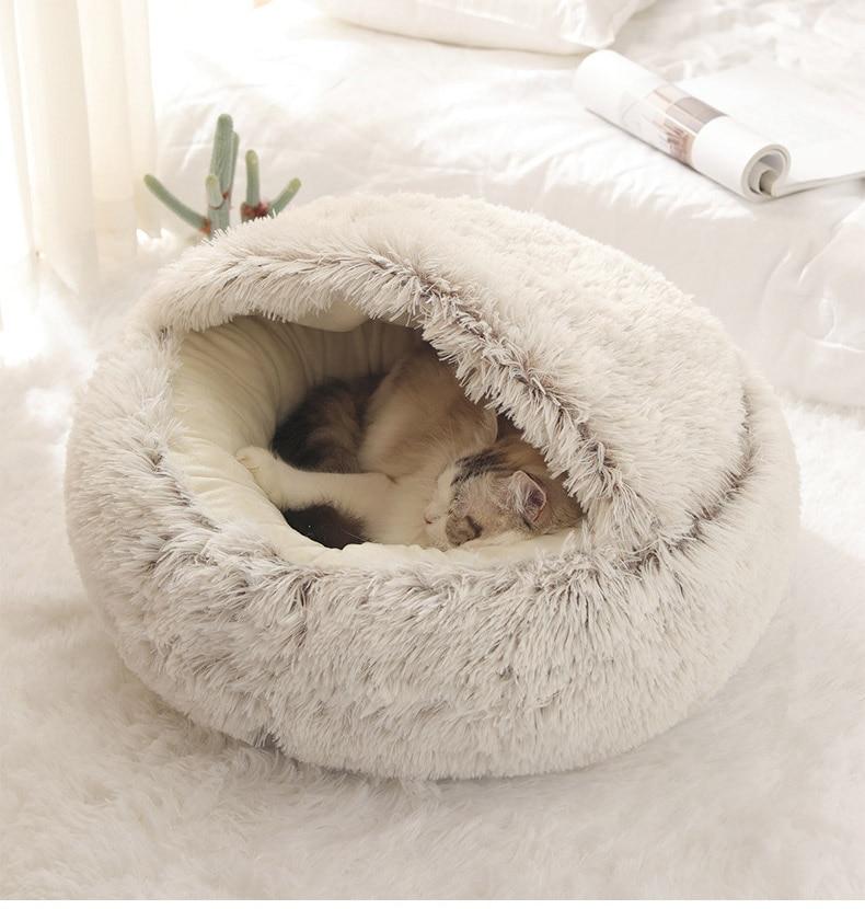 Sisica | Plush Calming Pet Bed | Round Cozy Cat & Dog Bed