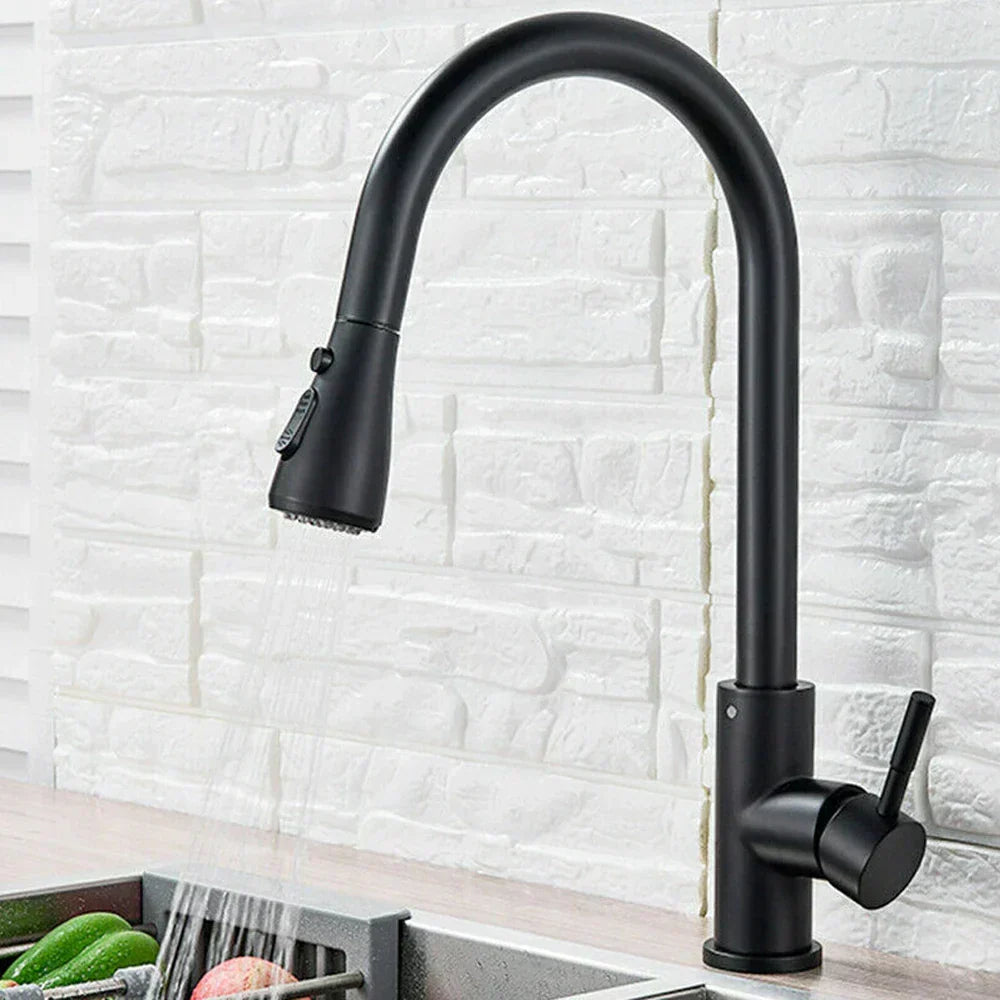 Charly | Pull-Out Faucet with Single Lever Mixer – Flexible Faucet with Shower Function, High Quality Stainless Steel, Ideal for Modern Kitchens, Easy Installation