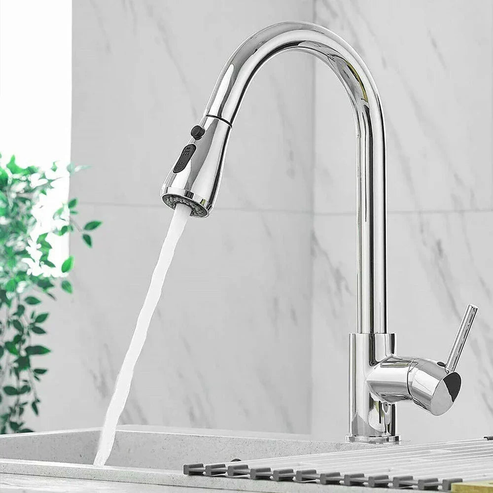 Charly | Pull-Out Faucet with Single Lever Mixer – Flexible Faucet with Shower Function, High Quality Stainless Steel, Ideal for Modern Kitchens, Easy Installation