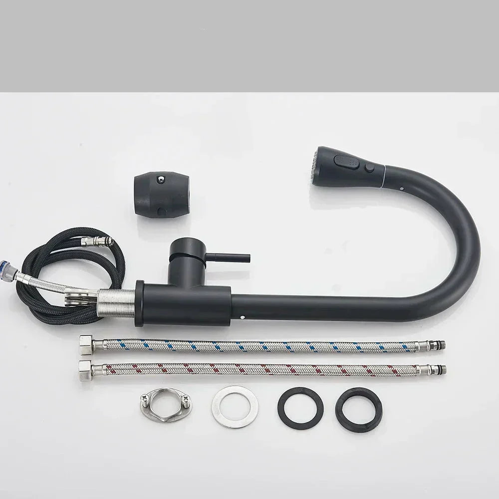 Sisica | Retractable Kitchen Faucet w/ Single Lever & Spray, Steel