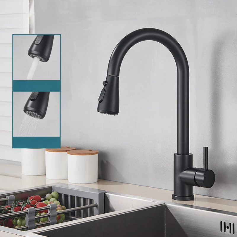 Sisica | Retractable Kitchen Faucet w/ Single Lever & Spray, Steel