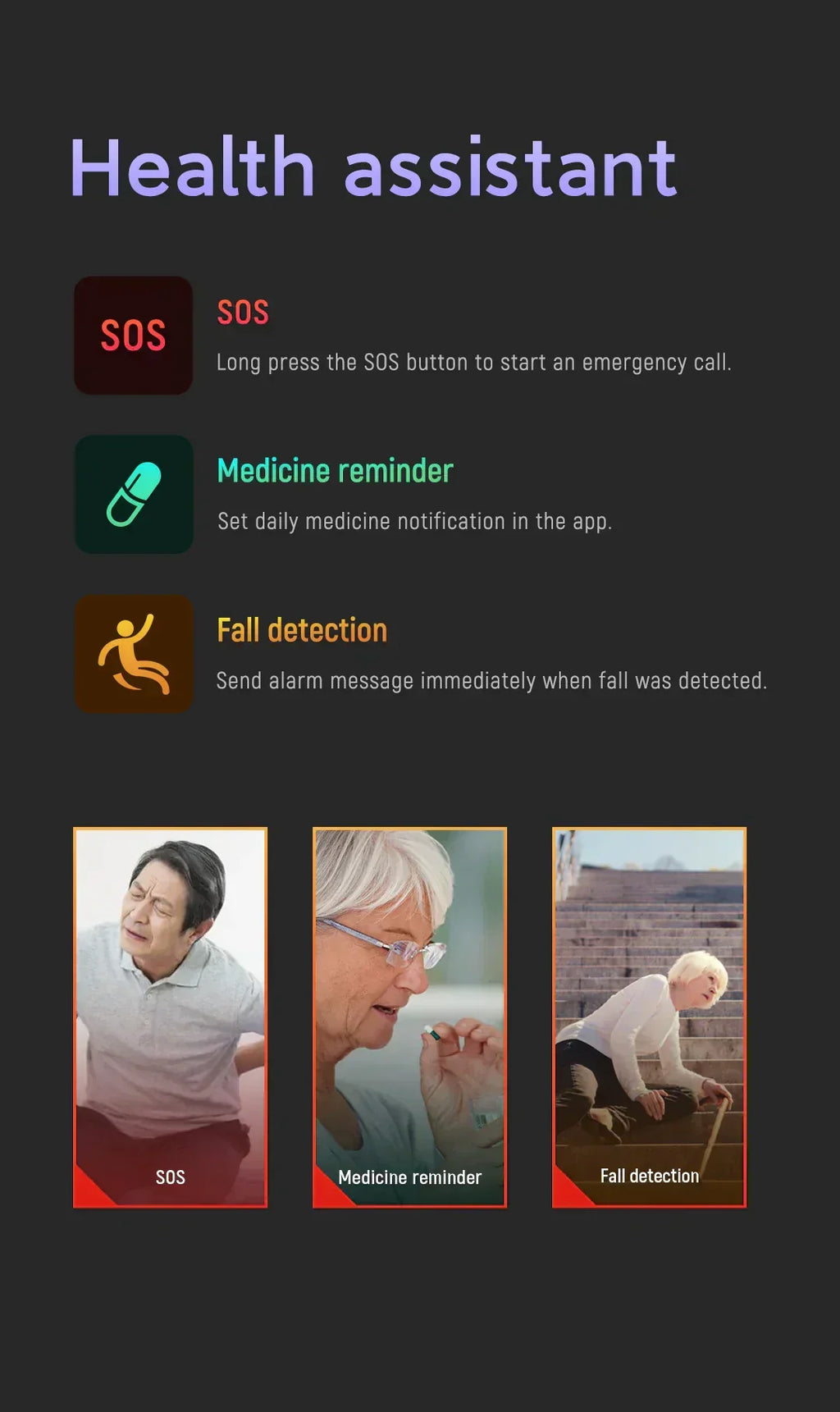 Sisica | Senior Safety Watch with Fall Detection and GPS – Smart Care Smartwatch