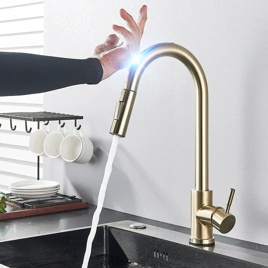 Charly | SmartTouch | Kitchen Faucet with Touch Sensor and Pull-Out Spray Head – Brushed Nickel