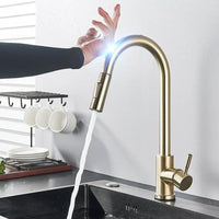 Charly | SmartTouch | Kitchen Faucet with Touch Sensor and Pull-Out Spray Head – Brushed Nickel