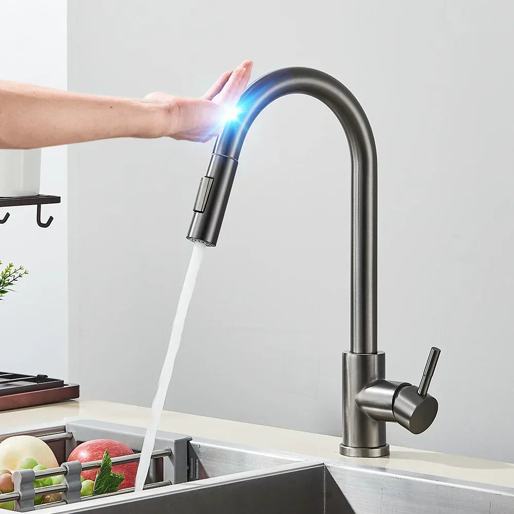 Charly | SmartTouch | Kitchen Faucet with Touch Sensor and Pull-Out Spray Head – Brushed Nickel