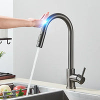 Charly | SmartTouch | Kitchen Faucet with Touch Sensor and Pull-Out Spray Head – Brushed Nickel